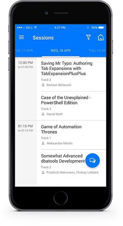 eventRAFT App - Sessions Screen